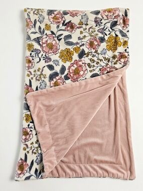 Aspen Plush Floral Reversible Baby Blanket Pink Cream Minky